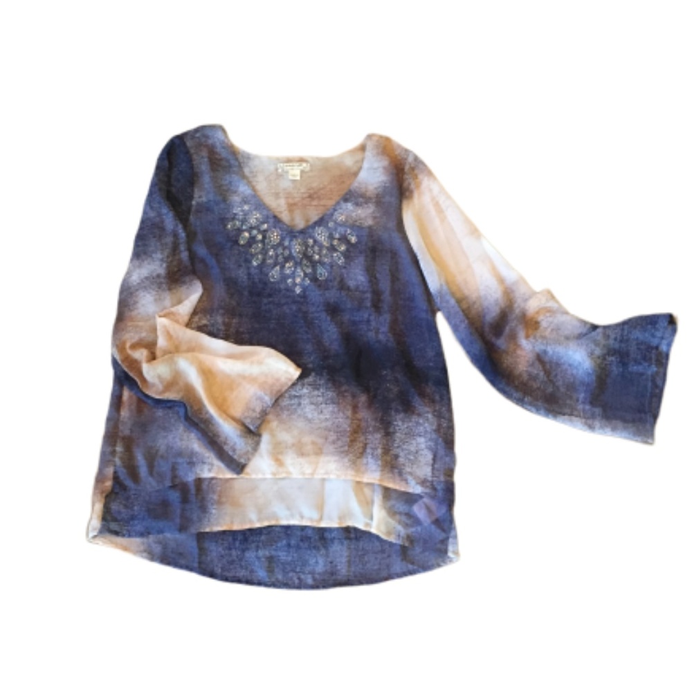Energe Semi-Sheer Burn Out Rhinestone Layer Top